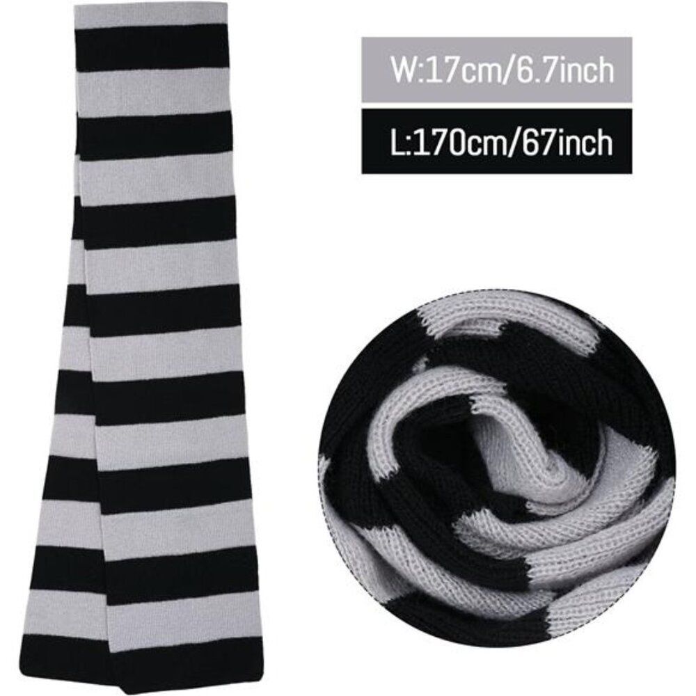 Black and Gray Striped Scarf Soft Knit Winter Men's Scarf